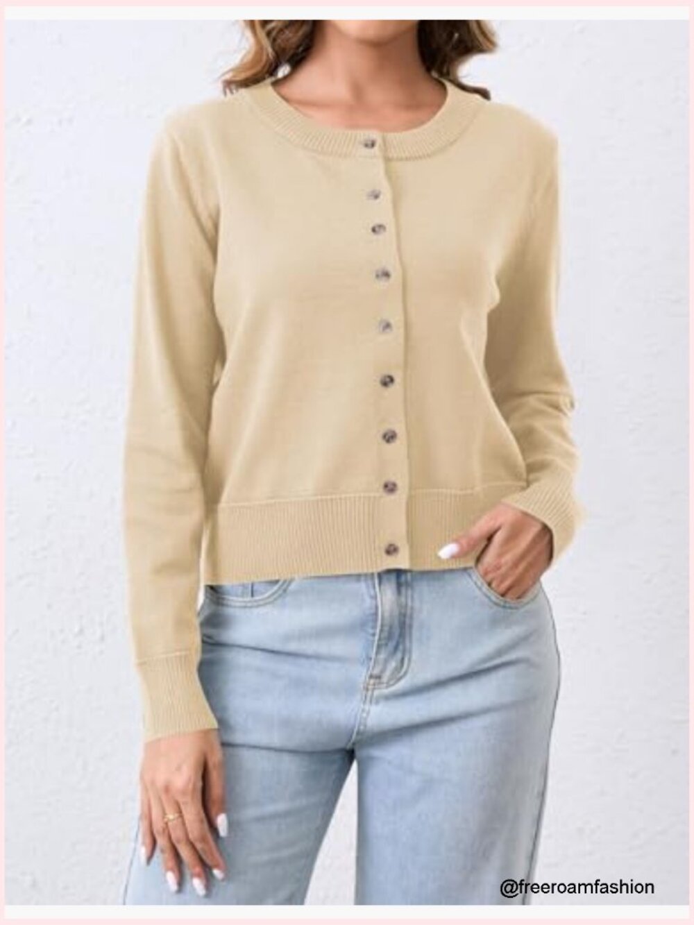 Button Up Lightweight Cropped Cardigan Long Sleeve Knit - Picture 3 of 7